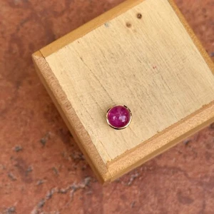 18KT Yellow Gold Round Genuine Cabochon Bezel Red Ruby Slide Pendant Charm - Picture 1 of 8