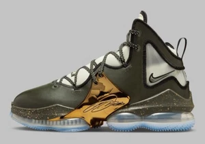 Nike LeBron XIX 19 Chosen 1 size 7.5 Khaki Green Black Gold Sneakers DQ7548-301 - Picture 1 of 9