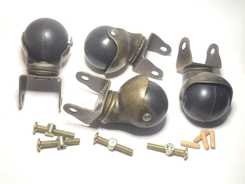 Antique Brass Hooded Ball Castors With Leg Brackets, Unique Design, Set Of 4 Cover