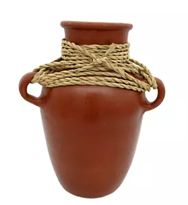 Mexican Red Clay Pottery Water Jug Crock Terracotta Vase Rope Wrap 11in - Picture 1 of 7