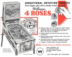4 Roses Williams Pinball Flyer / Brochure / Ad Hard to Find - Imagen 1 de 1