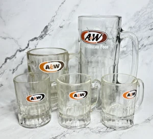 A&W Root Beer Glass Mugs Family Lot Of 5 - Large , Medium & 3 small heavy - Picture 1 of 4