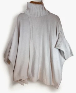 Diane Von Furstenberg Sweater M/L Wool Cashmere Split Poncho Ivory Turtleneck - Picture 1 of 11