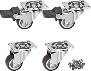 Caster Wheels Set 4-PC 1-in. Low Profile Soft Rubber Swivel Load Capacity 100-Lb - Picture 1 of 12