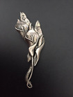 VINTAGE SILVERTONE/ PEWTER  FLORAL BROOCH IN FORM OF LILIES SIGNED "MASJ 96"