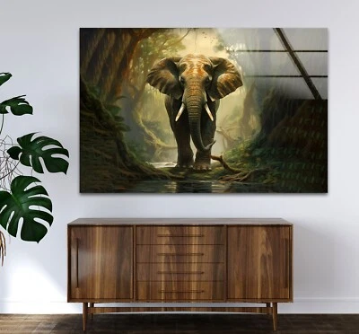 Elephant in The Forest Glass Wall Art - Image 1 of 4