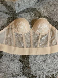 Vtg Carnival long line lacey  bustier lingerie bra size 38B Beige Unused Superb! - Picture 1 of 10