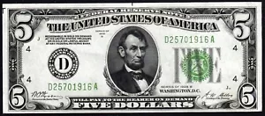 Fr. 1952-D 1928B $5 CLEVELAND FRN D/A BLOCK U-GRADE - Picture 1 of 2
