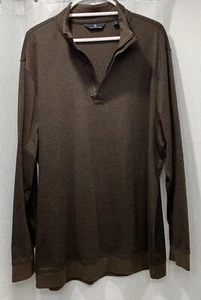 Hart Schaffner Marx Mens 2XLT Shirt 1/4 Zip Brown 100% Cotton Hipster Dad Mock - Picture 1 of 11