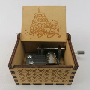 Reloj de juego manivela funcionamiento manual madera natural Happy Bithday todo bueno para el cumpleaños - Imagen 1 de 3