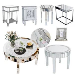 Crystal Mirrored Coffee Table End Table With Drawer Silver Modern Nightstand Dec - Picture 1 of 57
