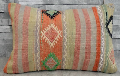 Pillow Cover Decorative Cushion Kilim Rug wool Lumbar Pillow Cover 16" x 24" - Image 1 of 4