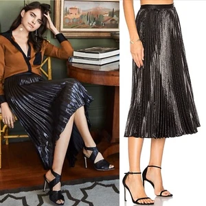 NWT 6 8 DVF Diane von Furstenberg HEAVYN Pleated Black Midi Skirt - Bild 1 von 13