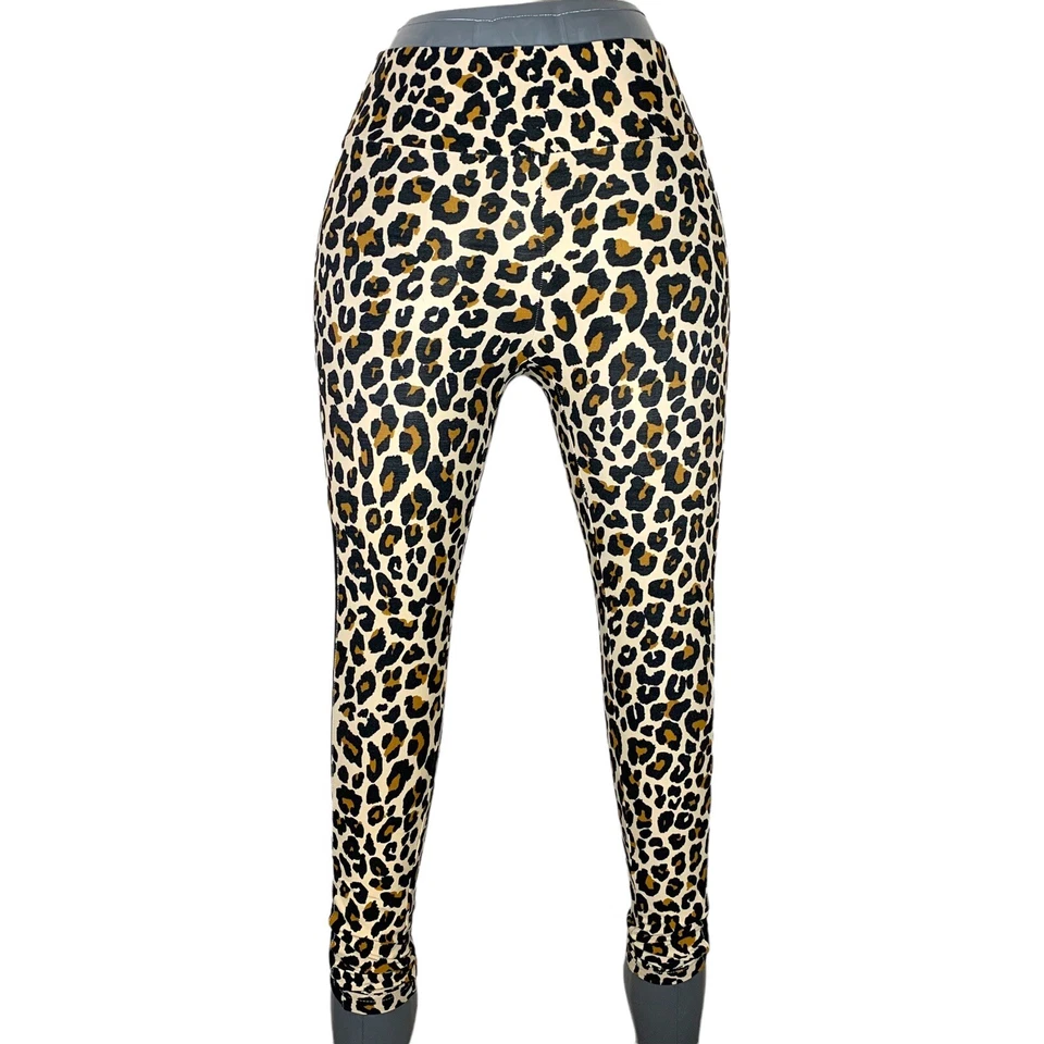 Small Leopard Mesh Panel Leggings Soft 3 5 Juniors Animal Print Stretch Soft - Image 1 of 4