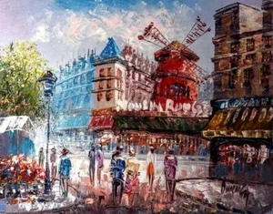 Pintura al óleo modernista original Moulin Rouge Paris firmada Burnett 10" X 8" - Imagen 1 de 4