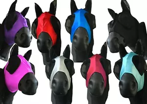 Horse Lycra Fly Mask Hood Pony Cob Full Bug Eye Saver with Ears UV Protection - Picture 1 of 17