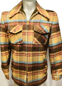 VTG 100% Wool Mens S Jacket Shirt Serval Full Zipper Fleece Lined Plaid USA