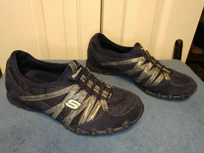 Zapatos deportivos Skechers para mujer con cordones elásticos azules plateados talla 8 Foto 1 de 4