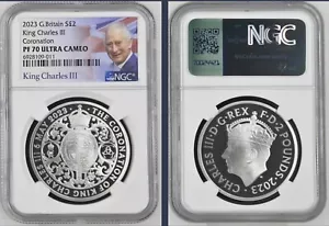Reino Unido 2023 S2£ King Charles III CORONATION NGC PF70 UC TODO OGP INC - Imagen 1 de 3