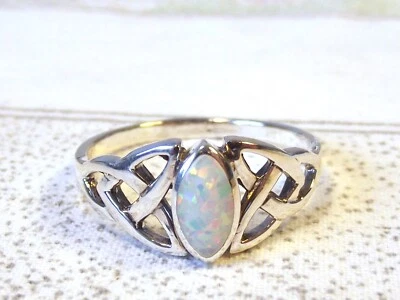 RING 925 Sterling SILBER Edelstein OPAL lab. WEIß oval Gr. 17, 18, 19, 20 - Bild 1 von 4
