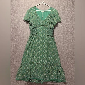 Max Studio Midikleid Damen L grün geblümt Babydoll Boho Cottagecore Cinched - Bild 1 von 12