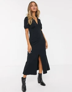 ASOS DESIGN Ultimatives Midi-Teekleid mit Kragen Schwarz Gr. 10 - Bild 1 von 14