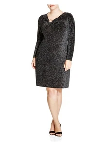 MICHAEL KORS Womens Black Logo Ring Long Sleeve Shift Dress Plus 2X - Picture 1 of 6