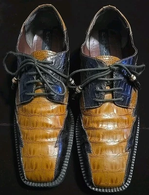 Platinum Man-Made Crocodile Alligator Brown & Black Men’s Dress Shoes 11 Lightin - Image 1 of 4