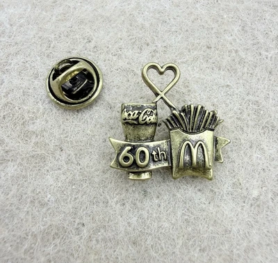 Vtg Brass Tone Commemorative Pin 60th Anniversary McDonalds Coco-Cola Partner - Image 1 of 4