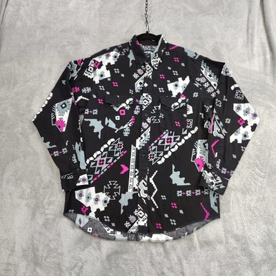 VTG Wrangler  17½/36 L/XL Shirt Mens Super Long Tails Aztec Western Cowboy Cut - Image 1 of 4