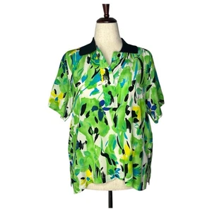 Vintage Escada Bluse Gr. 42 Large Seide Camp Loop Kragen halbtransparent neongrün - Bild 1 von 12