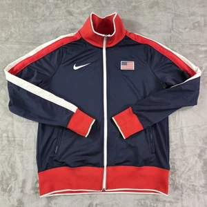 Chaqueta Equipo Olímpico EE. UU. Para Hombres XL Nike Cremallera Completa Calentamiento Pista Parche Bandera Azul Marino Rojo - Imagen 1 de 9