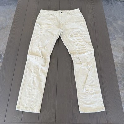 Jeans Rectos Ajustados de Calle Smoke Rise para Hombres 33x32 Marfil Denim Desgastado NWOT Foto 1 de 4