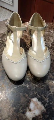 NUEVO SIN ETIQUETAS Hotter Viviene Beige Grueso Tacones Zapatos 7 EE. UU.  Foto 1 de 4