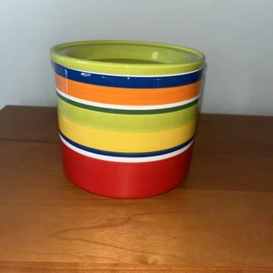 Pier 1 Summer Stripes Ironstone Canister W/Lid - Picture 1 of 6