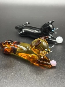 Vintage Blown Glass Murano Two Cats Figurine , One Black - Picture 1 of 17