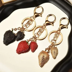 Double Dangle Strawberry Keychain Bag Charm - Picture 1 of 14