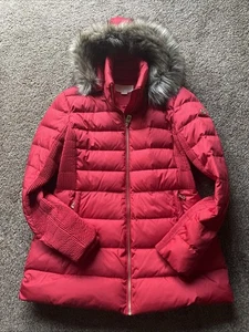 Michael Kors Damen großer roter Stepp Daunen Feder Puffer Mantel Jacke Kunstfell - Bild 1 von 16