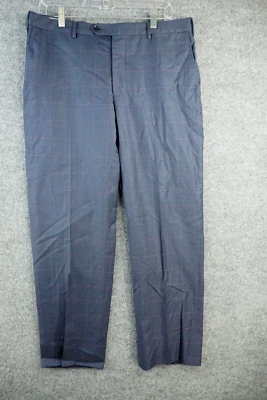 PAL ZILERI Pants Mens 34x29 Blue Dress Wool Pink Thread Square Pattern Straight - Image 1 of 4