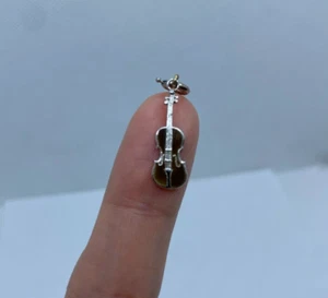 Tiny Little Violin Bracelet Charm Sterling Silver & Brown Enamel - Picture 1 of 5