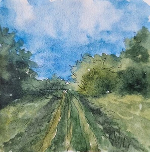 Original watercolor painting nature calm summer landscape piece of art 4x4" - Picture 1 of 2
