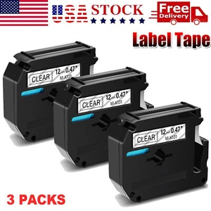 3PACK M-K131 MK131 Black on Clear 12mm Label Tape for Brother P-touch PT65 PT90 - Picture 1 of 11