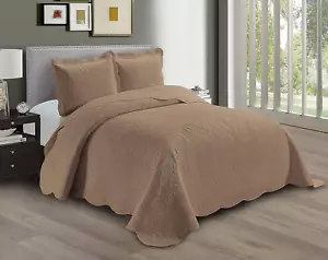 Embossed Coverlet Bedspread Set Oversized Solid Taupe King/California King Bed C - Picture 1 of 3