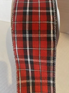 Holiday Time Red Black Silver Plaid 2.5" X40' Christmas Wired Ribbon New - Picture 1 of 6