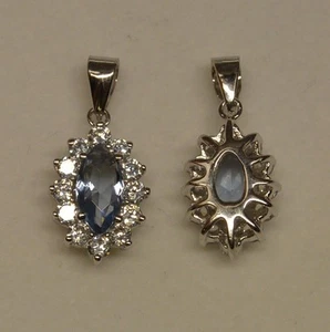 Anhänger Rhodiniert Auge Marquise Aquamarin Cz 15 mm 925 Silber Dolly-Schmuck - Bild 1 von 7