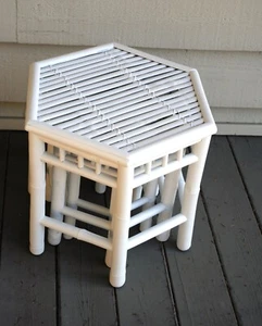 Mid Century White Bamboo Nesting Stacking Tables - Set of 3 - Picture 1 of 6