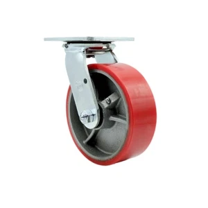 Rueda giratoria de hierro fundido de polietileno rojo de 6 pulgadas con rodamiento de rodillos SCC - Imagen 1 de 5