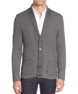 Vince Camuto Mens Slim Fit Shawl Collar Cardigan Sweater Medium Charcoal - Picture 1 of 4