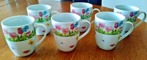 6 große Porzellan-Kaffeetassen "Frühling", Mikrowellen-/Spülmaschinengeeignet - Bild 1 von 3