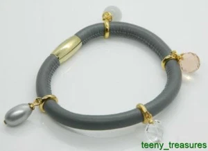 BUY 1 GET 1 ENDLESS Grey 1X Wrap Gold Vermeil 925 Sterling 4 Charm Bracelet ~7" - Picture 1 of 9
